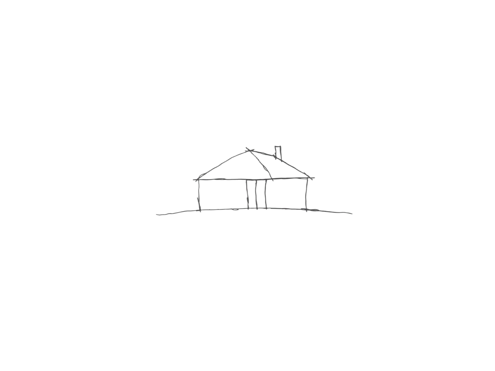 Erste, lose Skizze eines Hauses – konzeptioneller Entwurf.